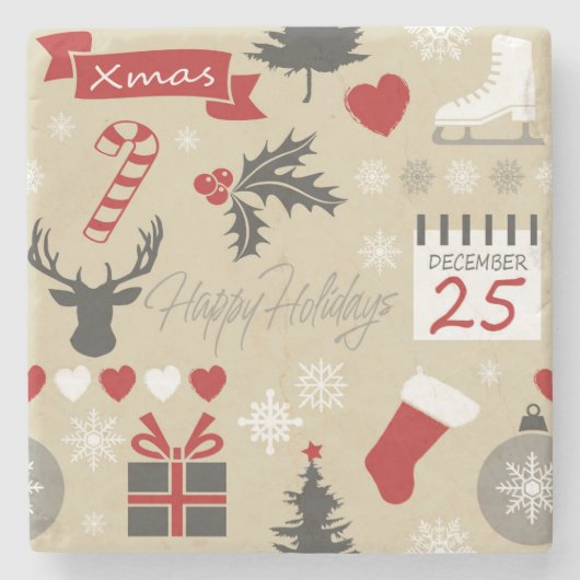 prettige feestdagen stenen onderzetter (Voorkant)
