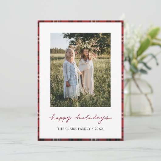 Prettige feestdagen Tartan Border/Back Feestdagenkaart (Staand voorkant)