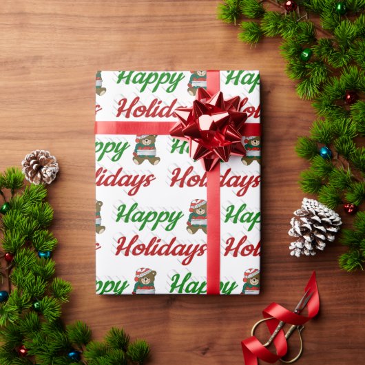prettige feestdagen Teddy Bear-kerstscript Cadeaupapier (Feestdagen Geschenken)