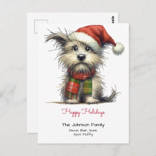 Prettige feestdagen Terriër Puppy in een Santa Hat Briefkaart (Voorkant / Achterkant)