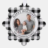 Prettige feestdagen Trendy zwart en wit geruit Ornament Kaart (Voorkant)