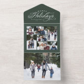 prettige feestdagen unieke drievoudig groene fotoc all in one uitnodiging (Binnen)