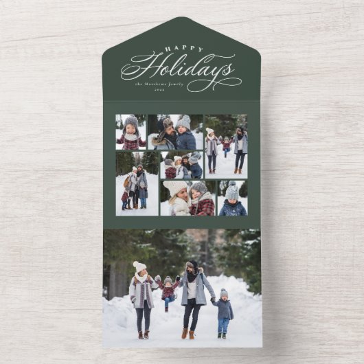 prettige feestdagen unieke drievoudig groene fotoc all in one uitnodiging (Binnen)
