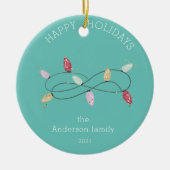 Prettige feestdagen Vakantie Lichten Kleurrijk Keramisch Ornament (Voorkant)