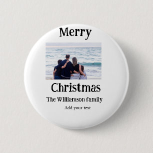 Prettige feestdagen · voeg familienaam foto toe ke ronde button 5,7 cm