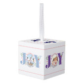 Prettige feestdagen Vreugde en bessen Kubus Ornament (Achter hoekig)