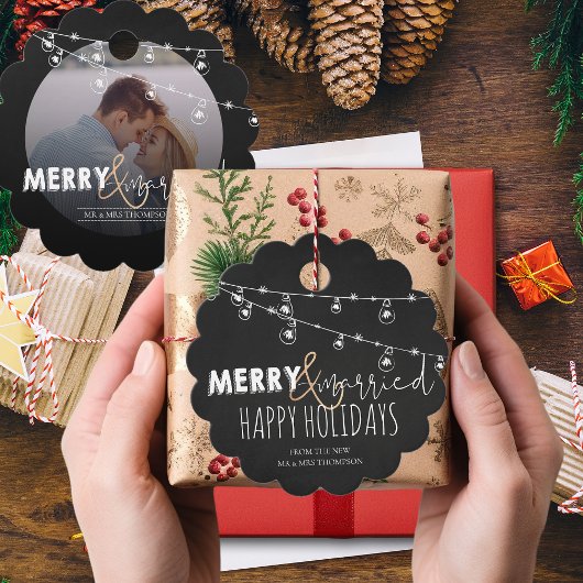 Prettige feestdagen Vrolijk en getrouwd zwart wit Bedankjes Labels