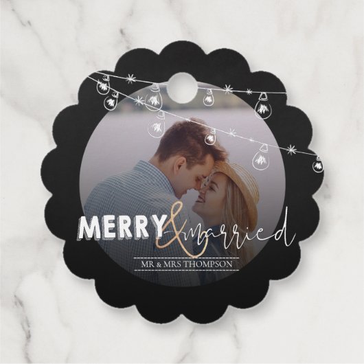 Prettige feestdagen Vrolijk en getrouwd zwart wit Bedankjes Labels (Achterkant)