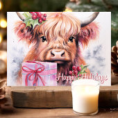 Prettige feestdagen Waterverf Hoogland Koe Kerst