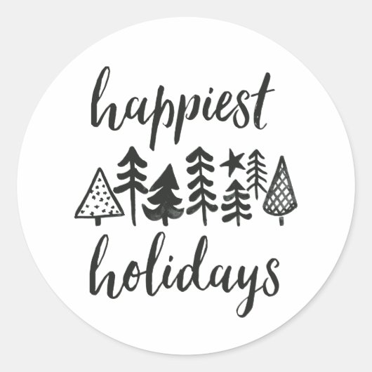 Prettige feestdagen Waterverf kerstbomen rond Ronde Sticker (Voorkant)