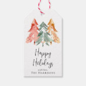 prettige feestdagen Waterverf kerstmis pine Cadeaulabel (Voorkant)