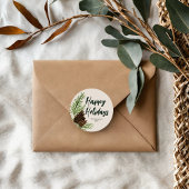 Prettige feestdagen Waterverf Pine Winter Greenery Ronde Sticker