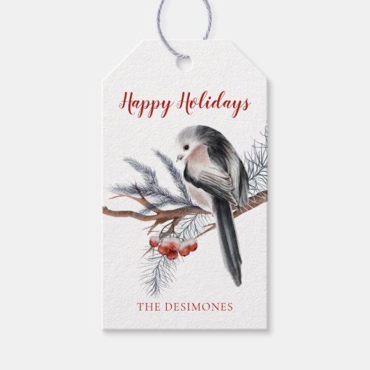 Prettige feestdagen Waterverf wintervogel rood Cadeaulabel (Voorkant)