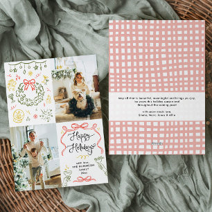 Prettige feestdagen Whimsical Hand getrokken strik Feestdagenkaart