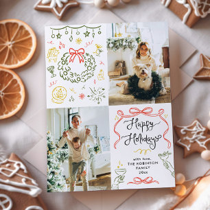 Prettige feestdagen Whimsical Hand getrokken strik Feestdagenkaart