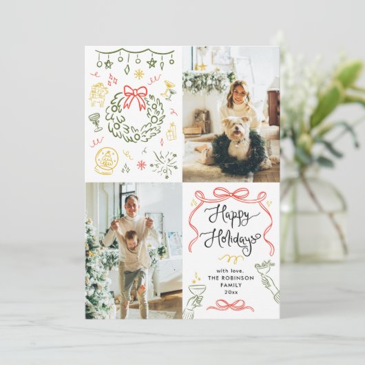 Prettige feestdagen Whimsical Hand getrokken strik Feestdagenkaart (Staand voorkant)