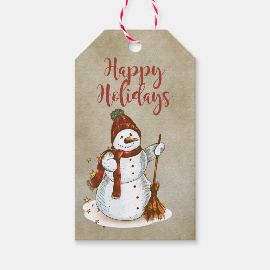 prettige feestdagen Whimsical Snowman Gift Labels Cadeaulabel (Voorkant)