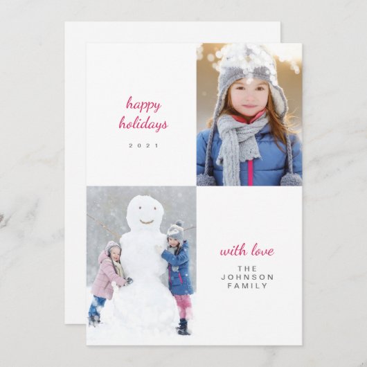 prettige feestdagen White Snowy Minimal Family Fot Feestdagenkaart (Voorkant / Achterkant)