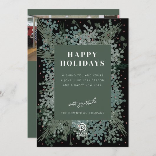 prettige feestdagen Winter Greenery Holiday Card Feestdagenkaart (Voorkant / Achterkant)