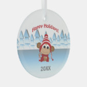 prettige feestdagen! Winter Monkey Glas Ornament (Voorkant Rechts)