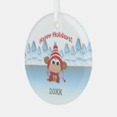prettige feestdagen! Winter Monkey Glas Ornament (Voorkant links)