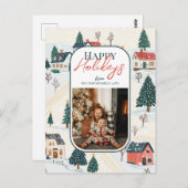 Prettige feestdagen Winter Village Familiefoto Briefkaart (Voorkant / Achterkant)