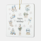 Prettige feestdagen Winterblauw Waterverf Keramisch Ornament (Links)