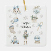 Prettige feestdagen Winterblauw Waterverf Keramisch Ornament (Voorkant)