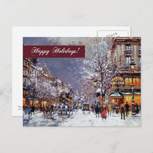 prettige feestdagen. Winterparisian Scene Feestdagenkaart (Voorkant / Achterkant)