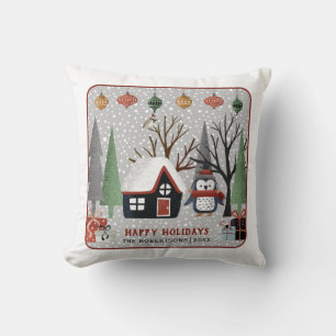 Prettige feestdagen Winterpinguïn Kussen