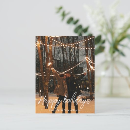 prettige feestdagen wit handschrift de heer&mrs fo briefkaart (Staand voorkant)