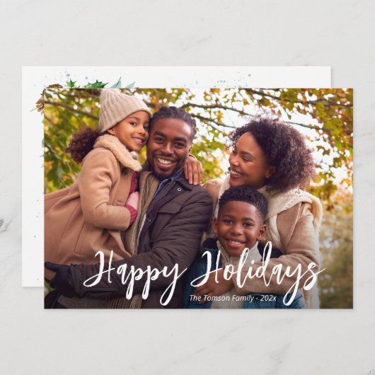 prettige feestdagen wit rustiek script feestdagenkaart (Voorkant / Achterkant)