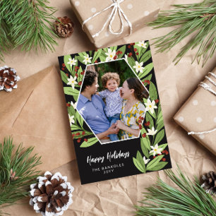 Prettige feestdagen Witte Bloemen Rode bessen Hexa Feestdagenkaart