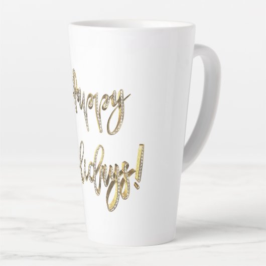 Prettige feestdagen Witte Diamanten Gouden Script  Latte Mok (Rechterhoek)