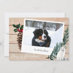 Prettige Feestdagen Wood, Dog & Instant Photo Card Kaart