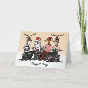 Prettige feestdagen Woodland Animals Stump Muziek Kaart