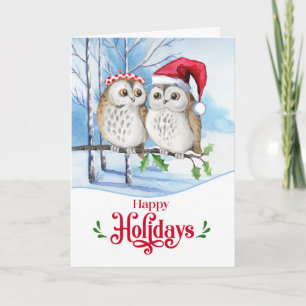 prettige feestdagen Woodland Owl Couple