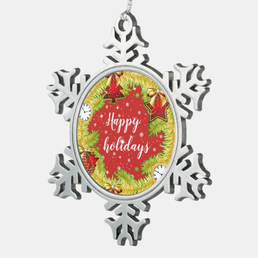 prettige feestdagen Wreate met Snowflakes Tin Sneeuwvlok Ornament (Rechts)