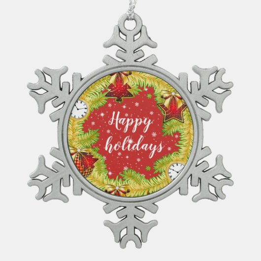prettige feestdagen Wreate met Snowflakes Tin Sneeuwvlok Ornament (Voorkant)