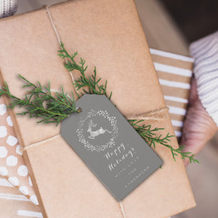 prettige feestdagen Wreath Joy Gray Grey White Dee Cadeaulabel