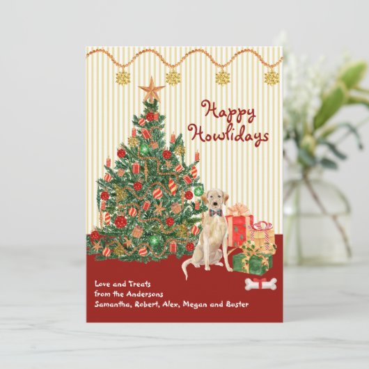 prettige feestdagen Yellow Labrador Retriever Tree (Staand voorkant)