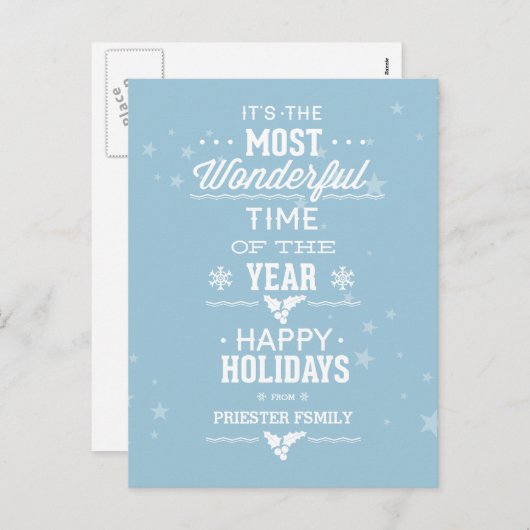 Prettige feestdagen Zacht blauw en wit tekstontwer (Voorkant / Achterkant)