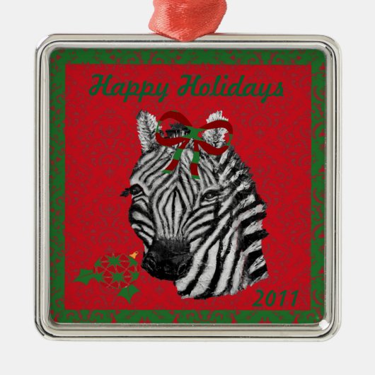 Prettige feestdagen Zebra Metalen Ornament (Voorkant)