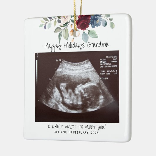 Prettige feestdagen Zwangerschap Sonogram Floral Keramisch Ornament (Links)