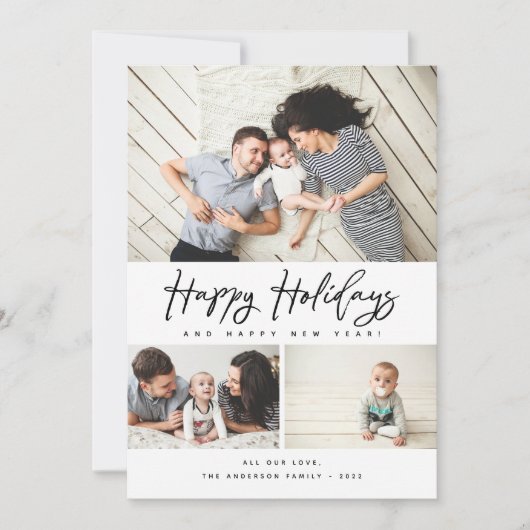 prettige feestdagen zwart Script 3 Collage multi-f Feestdagenkaart (Voorkant)