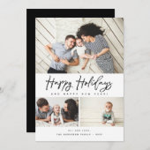 prettige feestdagen zwart Script 3 Collage multi-f Feestdagenkaart (Voorkant / Achterkant)