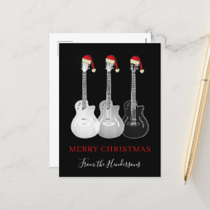 Prettige gitaar Kerstmis zwart en wit Feestdagenkaart