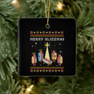 Prettige Glizzmas Lelijke Kerst Hot Dog Kerstmis Keramisch Ornament