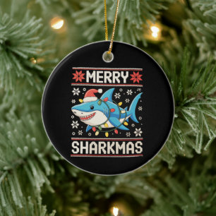 Prettige Haai Kerstmis Haai Kerstmis Lelijke Kerst Keramisch Ornament