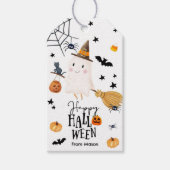 Prettige Halloween Geest Bezem Spin Pompoen Vleerm Cadeaulabel (Voorkant)